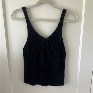 Black VNECK crotchet Knit Women's Tank Top MEDIUM minimalist neutral chic classy